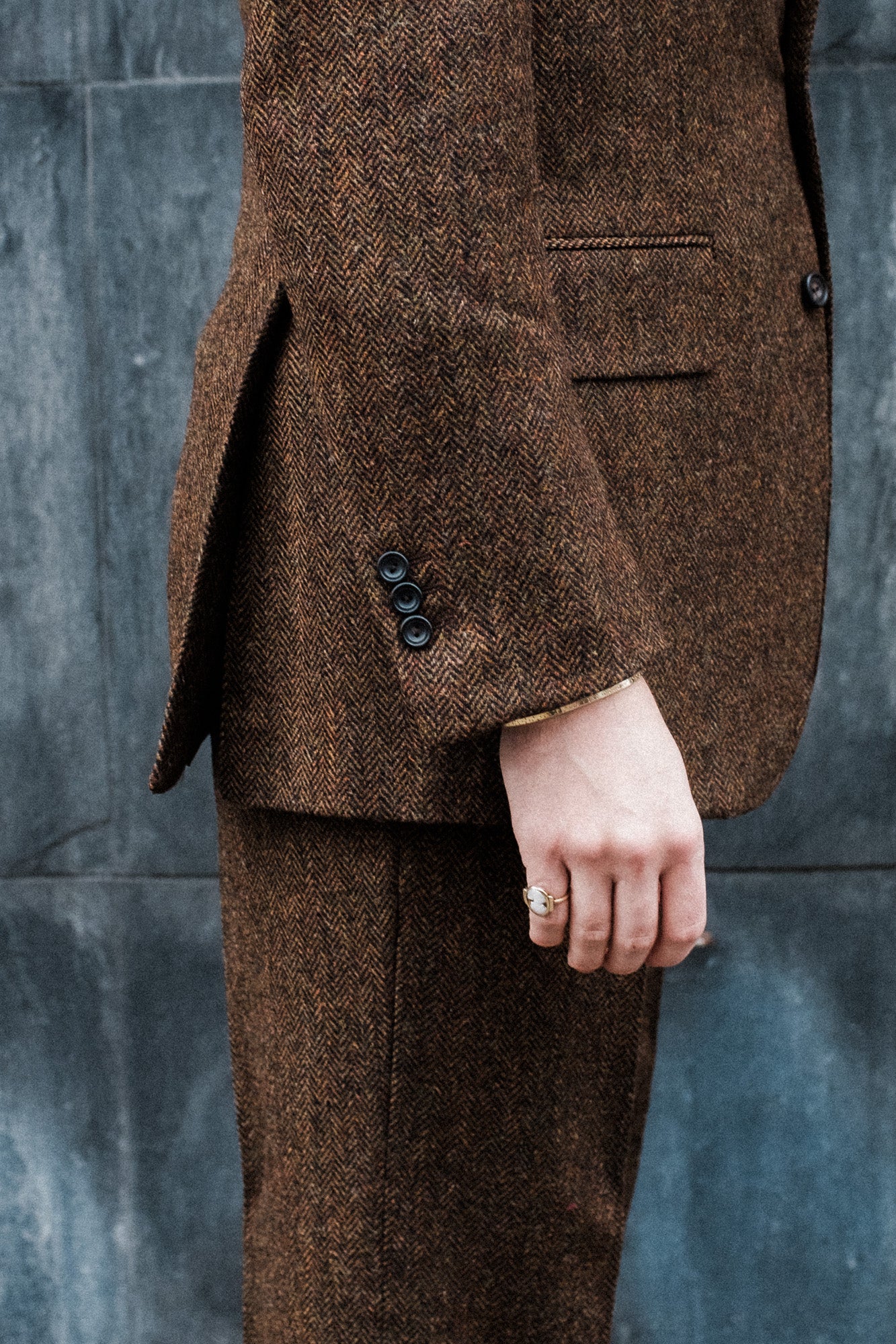 Anzug - Braun-schwarzer Herringbone-Tweed