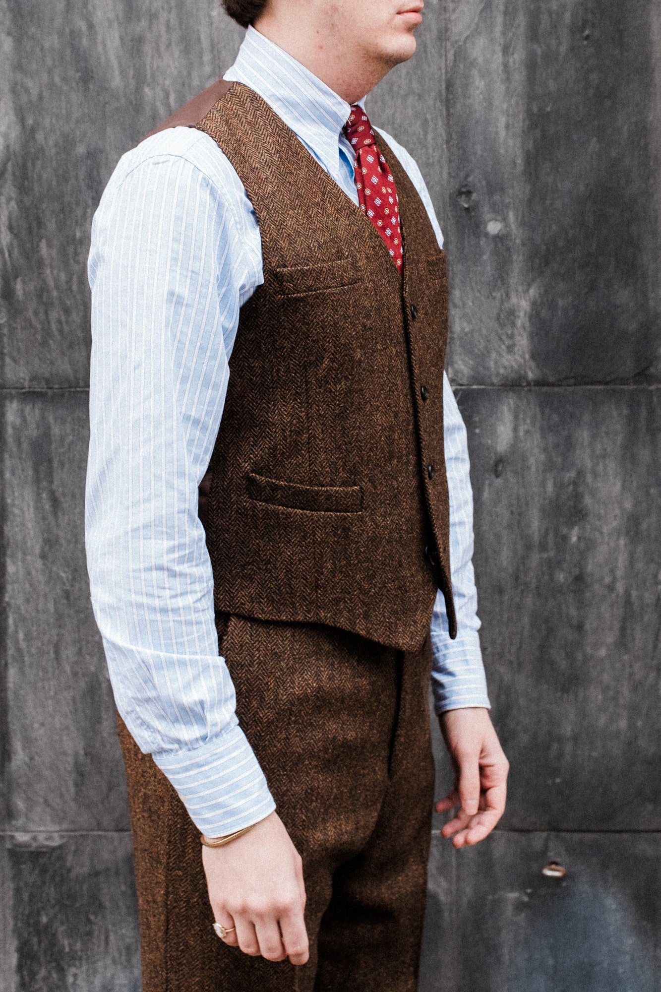 Anzug - Braun-schwarzer Herringbone-Tweed