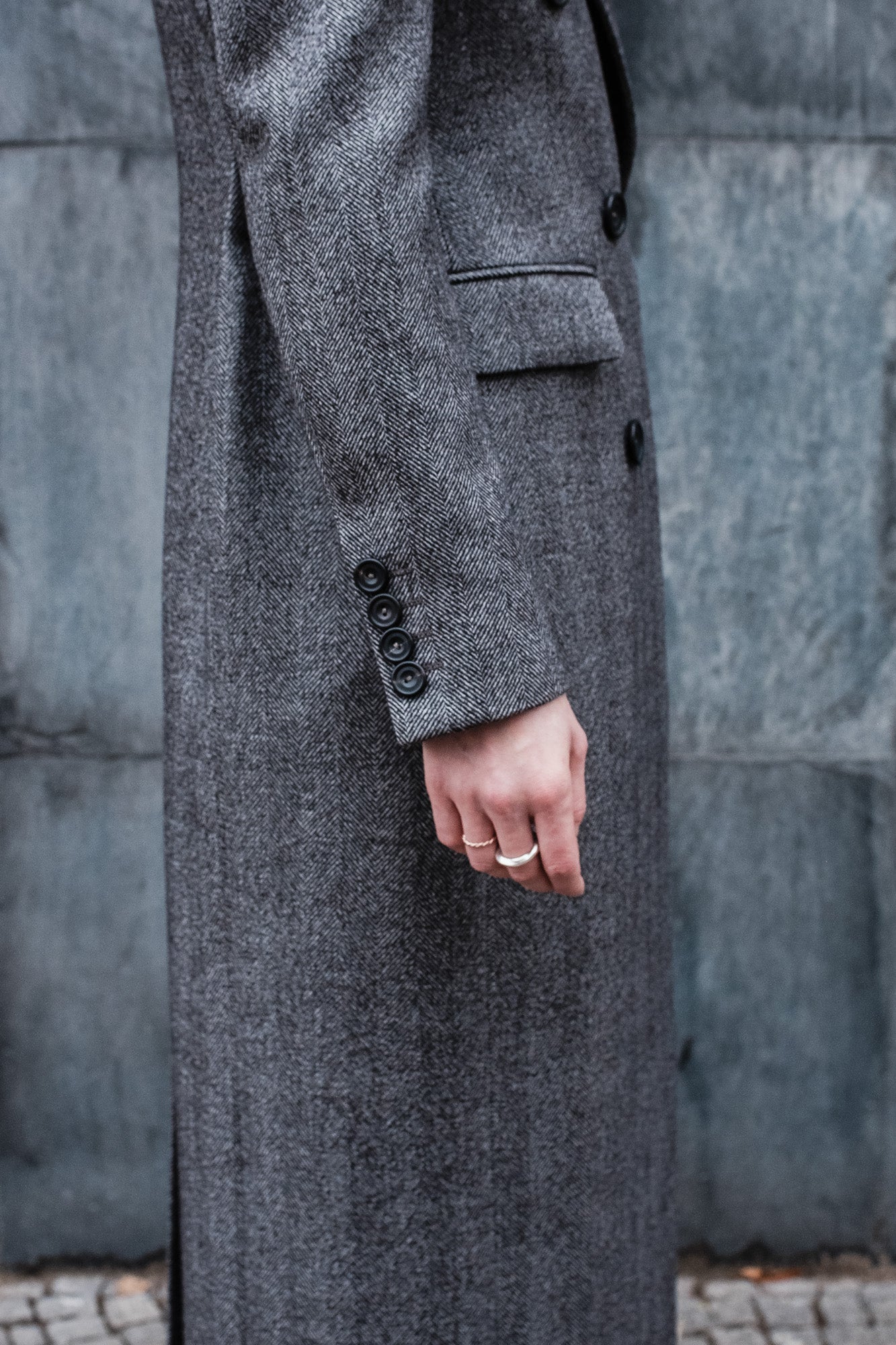 Overcoat - Midgrey Herringbone by Delfino