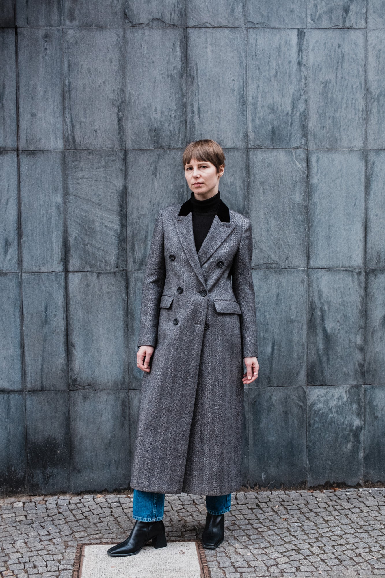 Overcoat - Midgrey Herringbone by Delfino