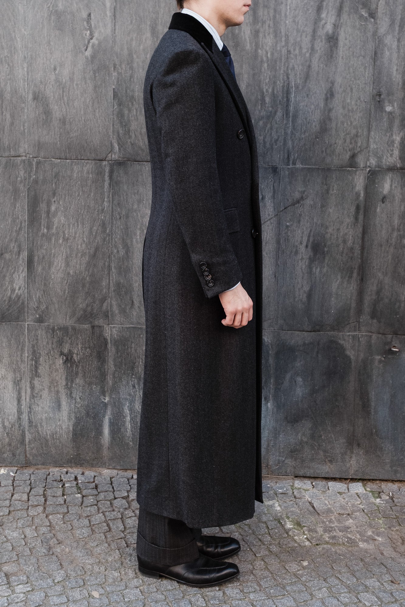 Overcoat - Charcoal Herringbone by Loro Piana