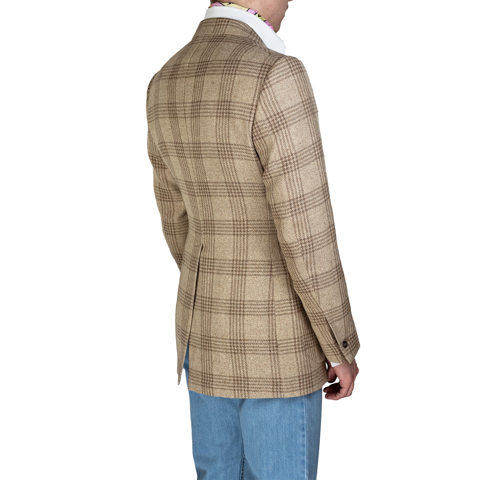 Jacket - Beige-brown checked linen-silk-wool-cotton blend by Ferla