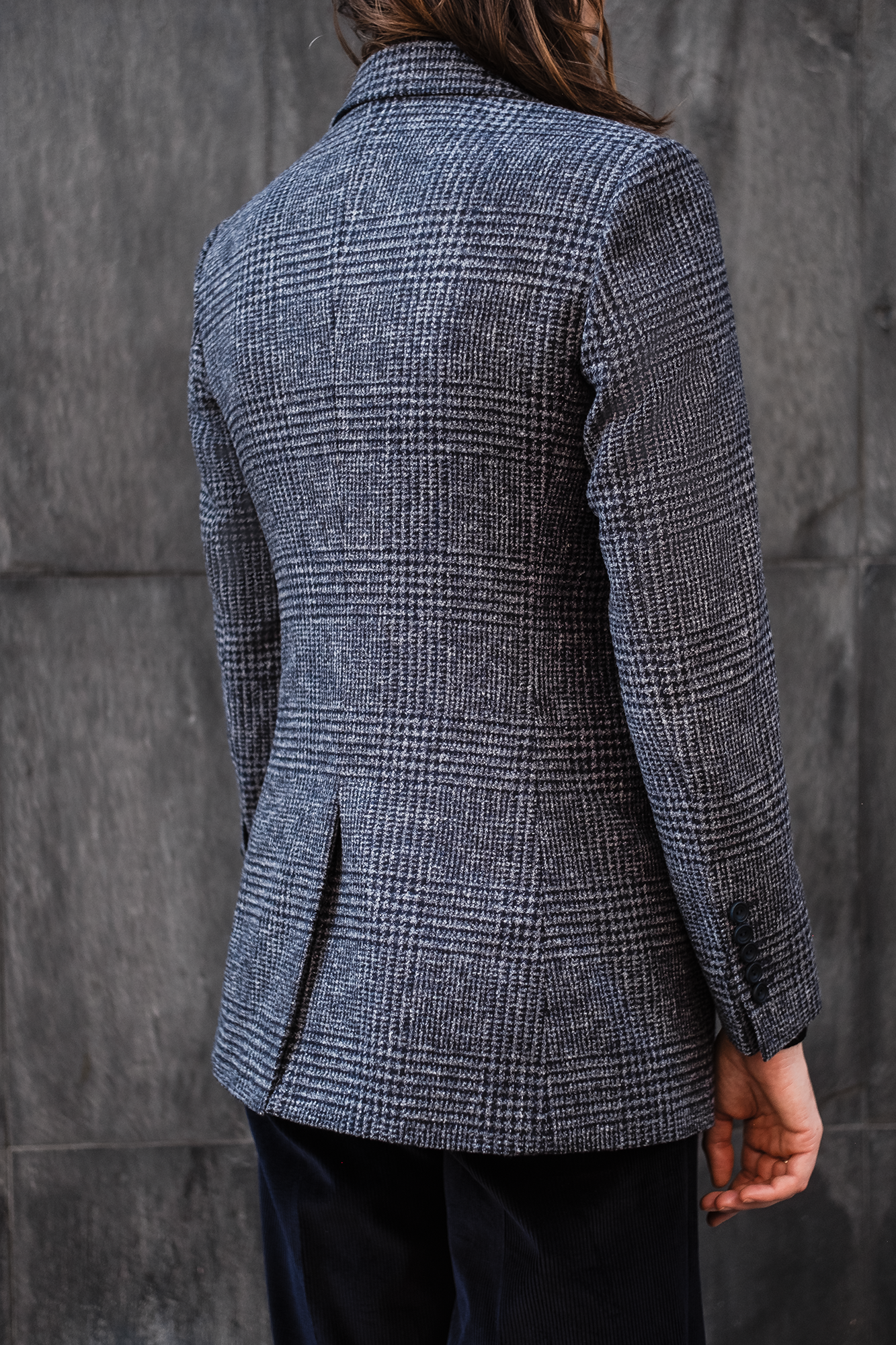 Jacke - Blaue Wolle-Leinen-Baumwolle-Alpaca Mischung von Ferla
