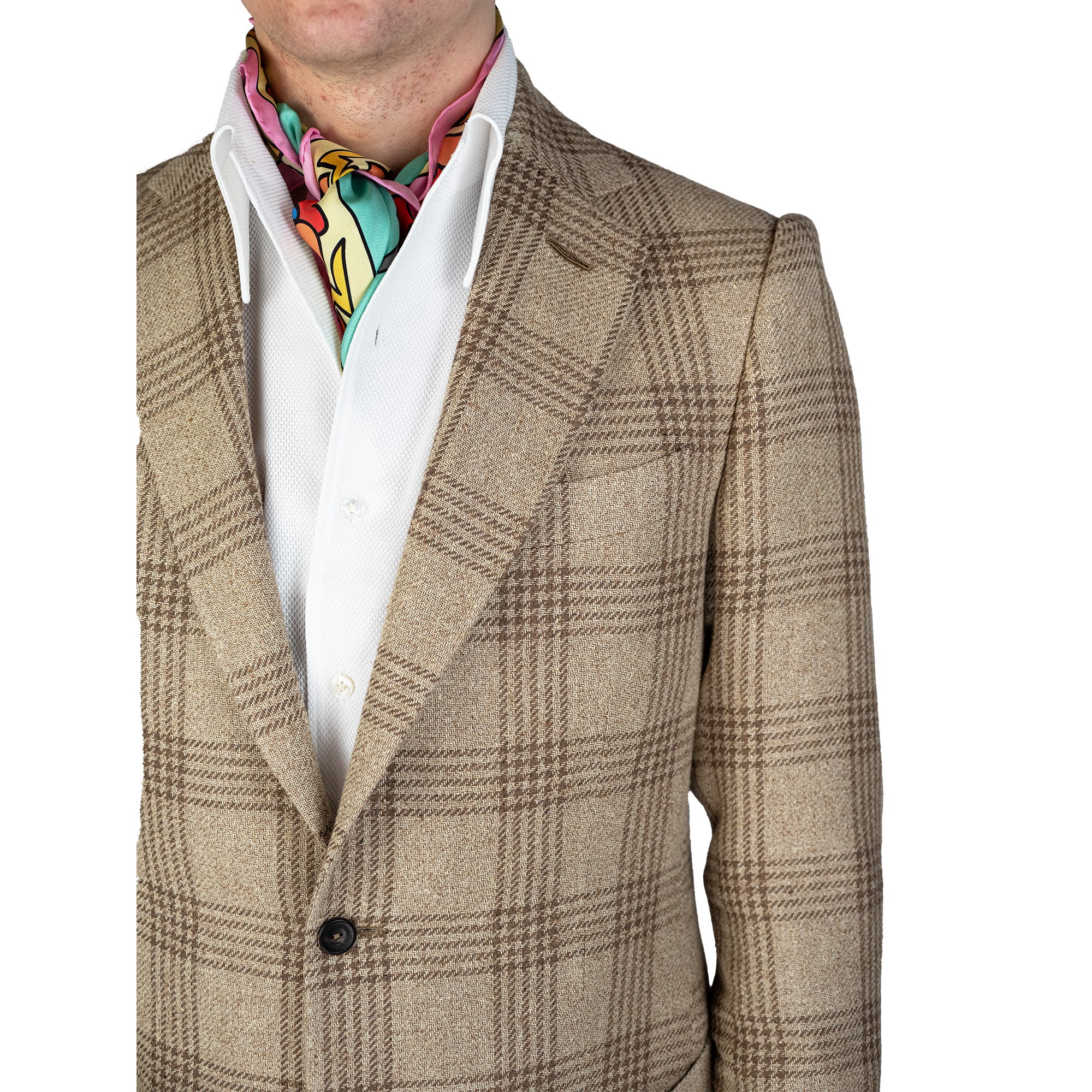 Jacket - Beige-brown checked linen-silk-wool-cotton blend by Ferla