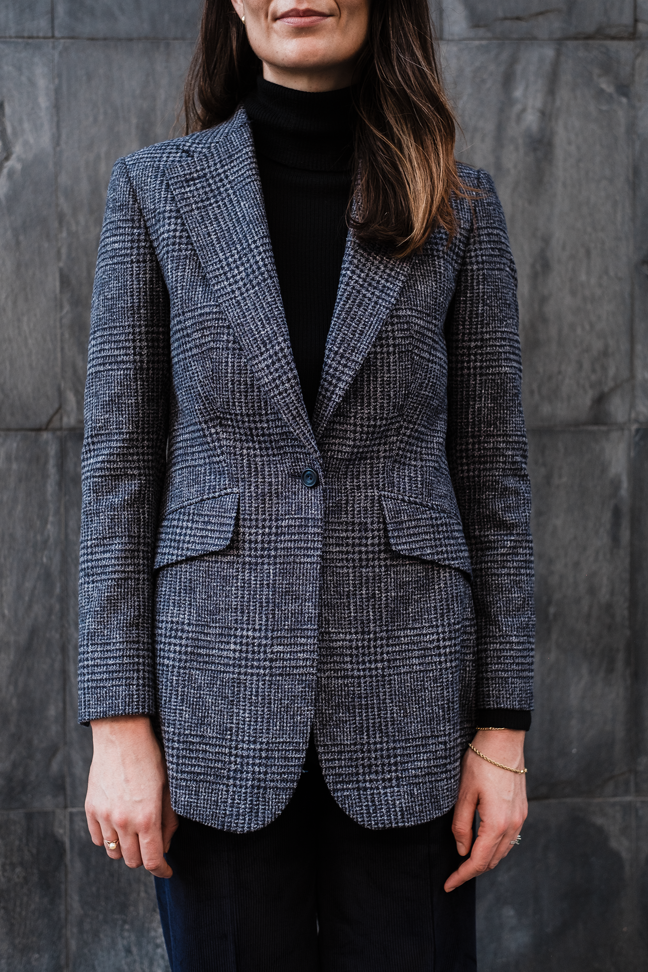 Jacke - Blaue Wolle-Leinen-Baumwolle-Alpaca Mischung von Ferla