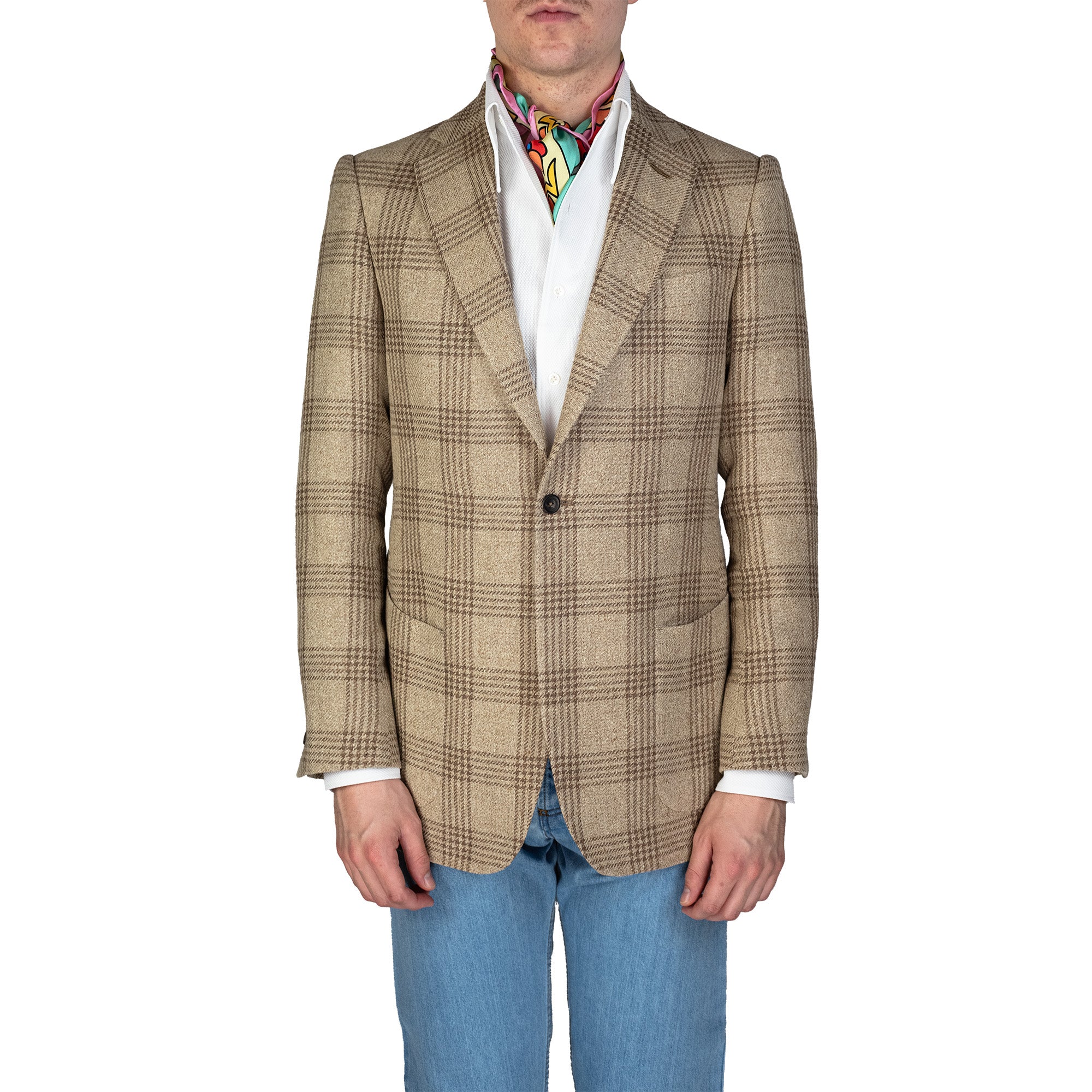 Jacket - Beige-brown checked linen-silk-wool-cotton blend by Ferla