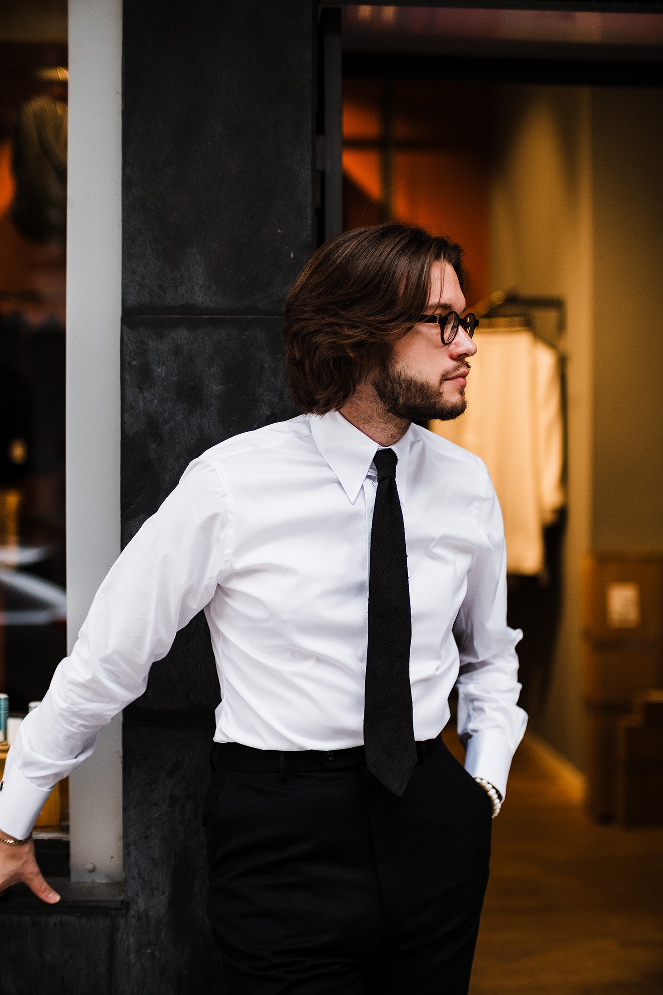 Hemd - Weißer Pinpoint Spearpoint-Tab