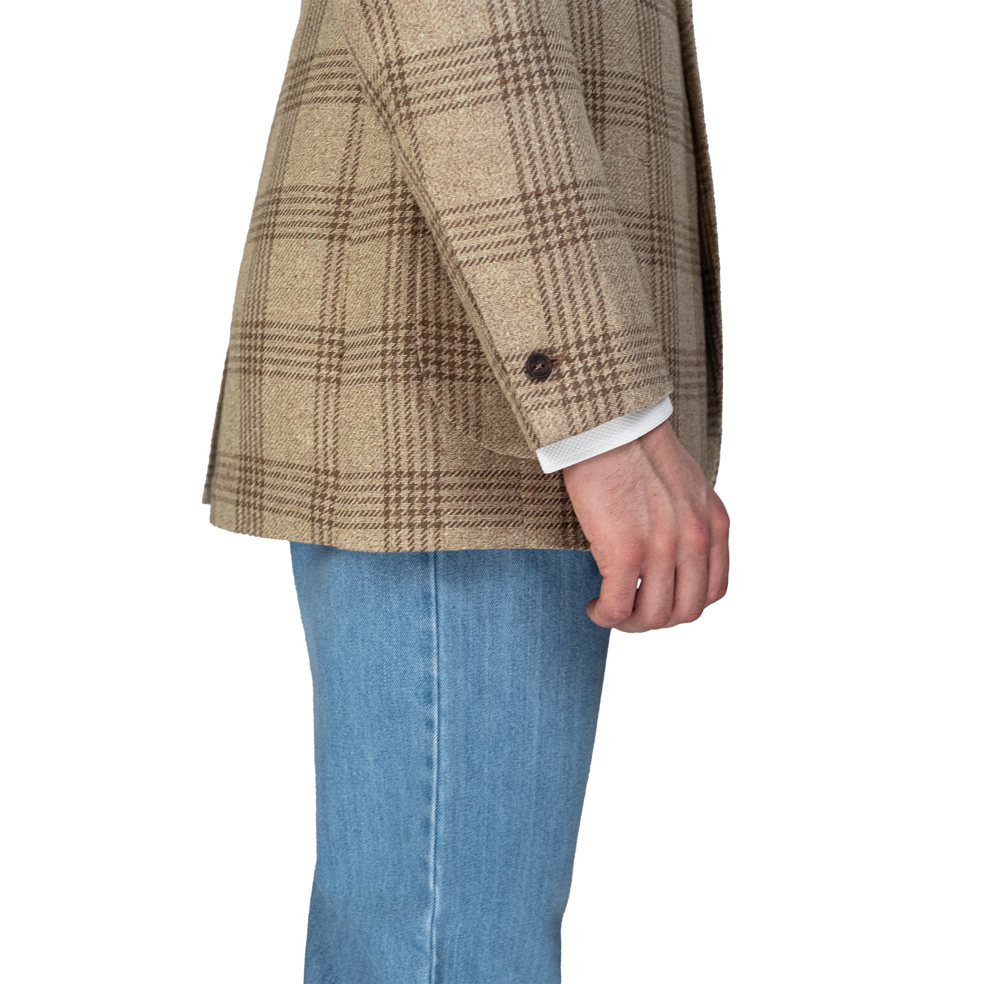 Jacket - Beige-brown checked linen-silk-wool-cotton blend by Ferla