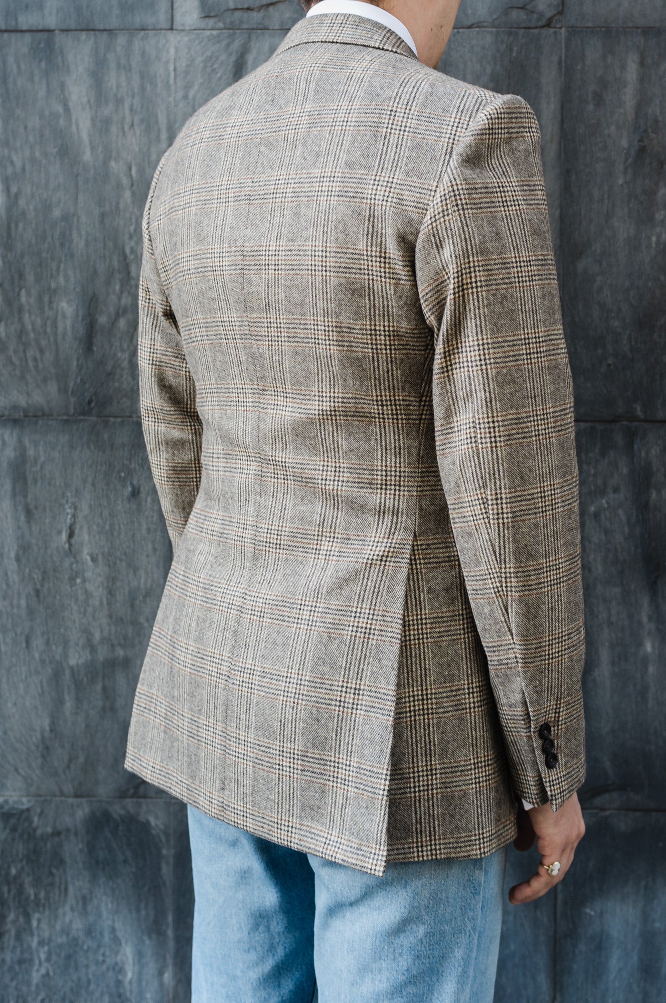 Jacke - Grau-braun-karamell karierter Wolle-Kaschmir-Blend