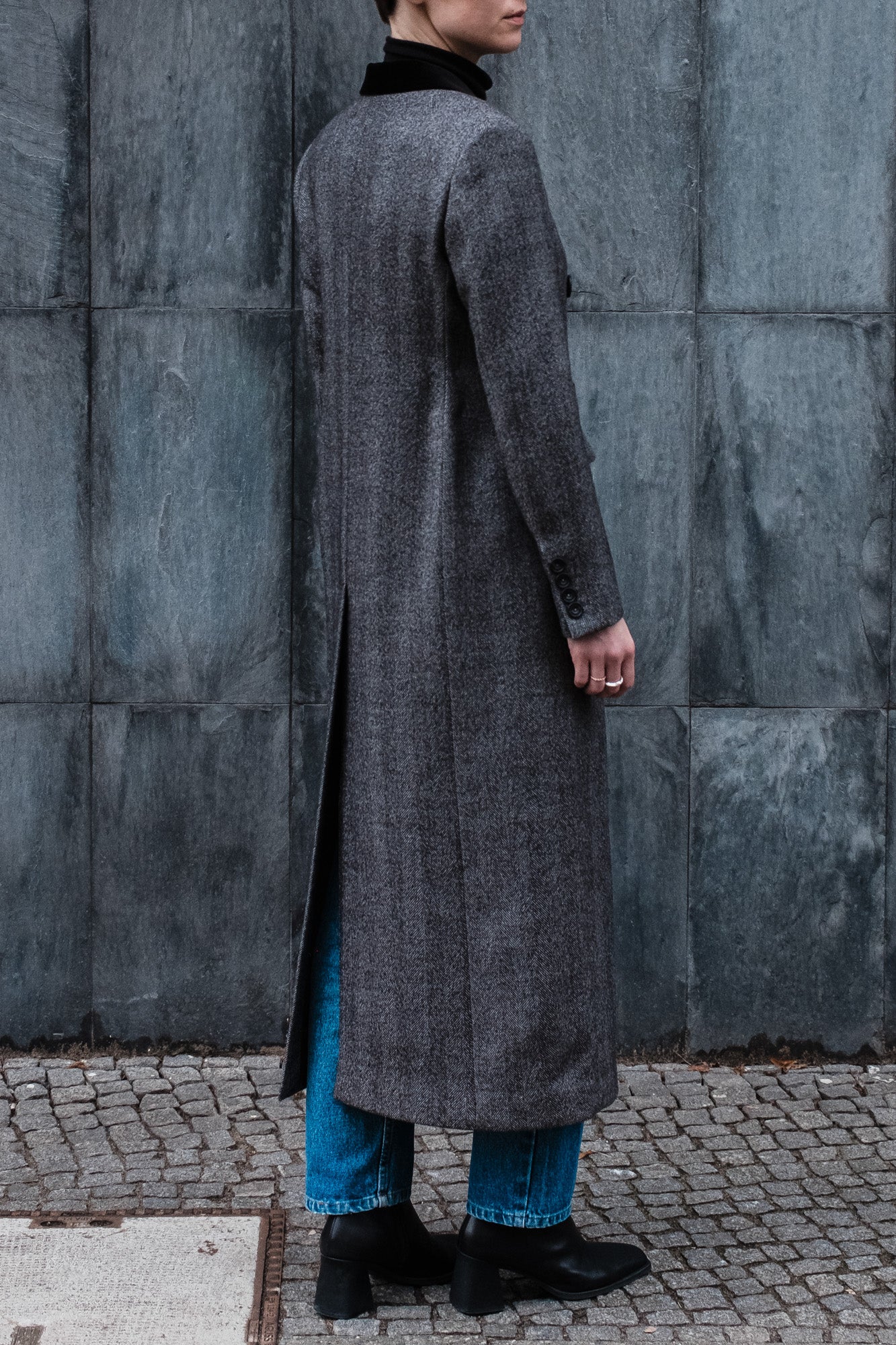 Mantel - Mittelgrauer Herringbone von Delfino