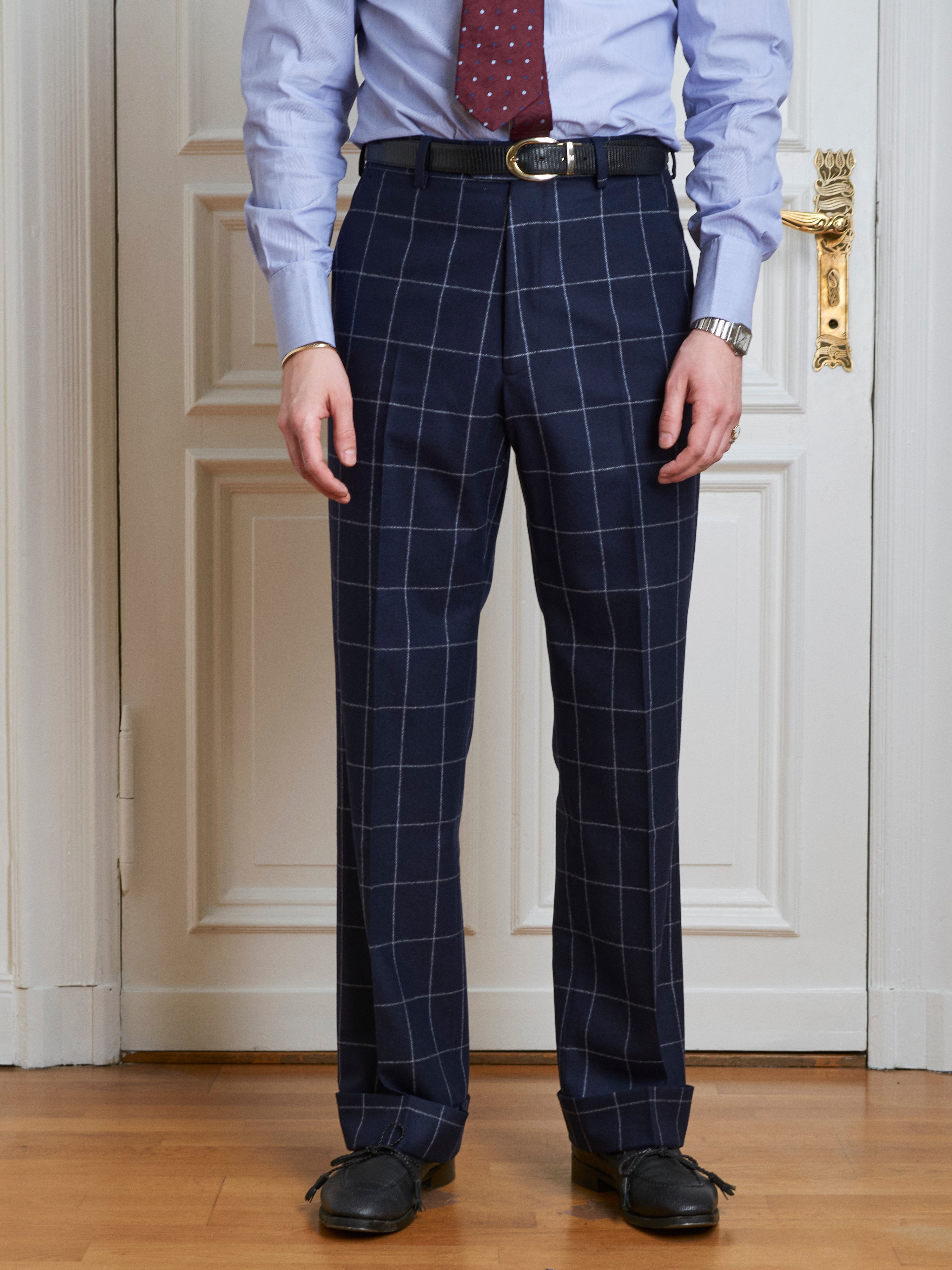Suit - navy windowpane flannel
