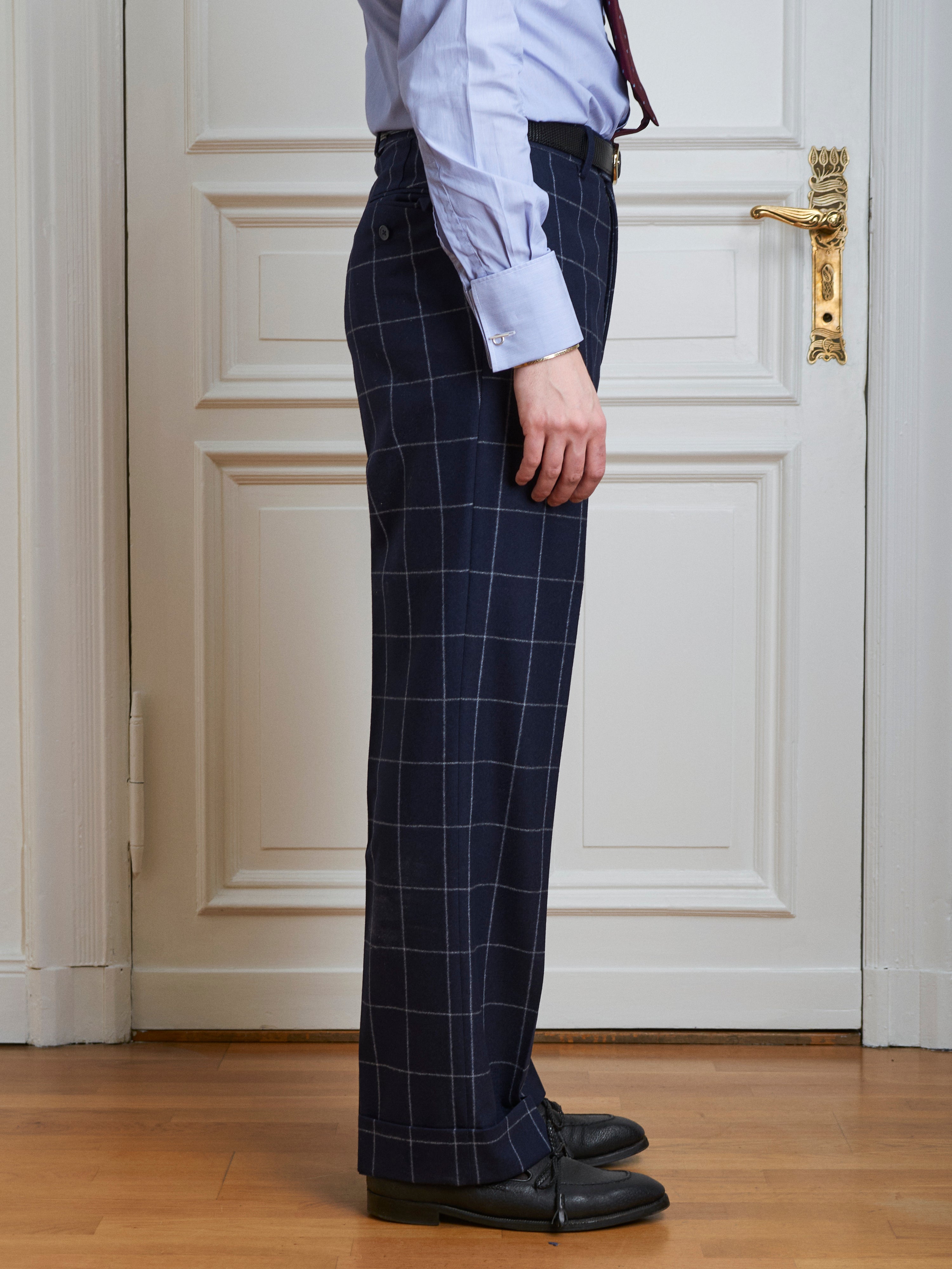 Suit - navy windowpane flannel