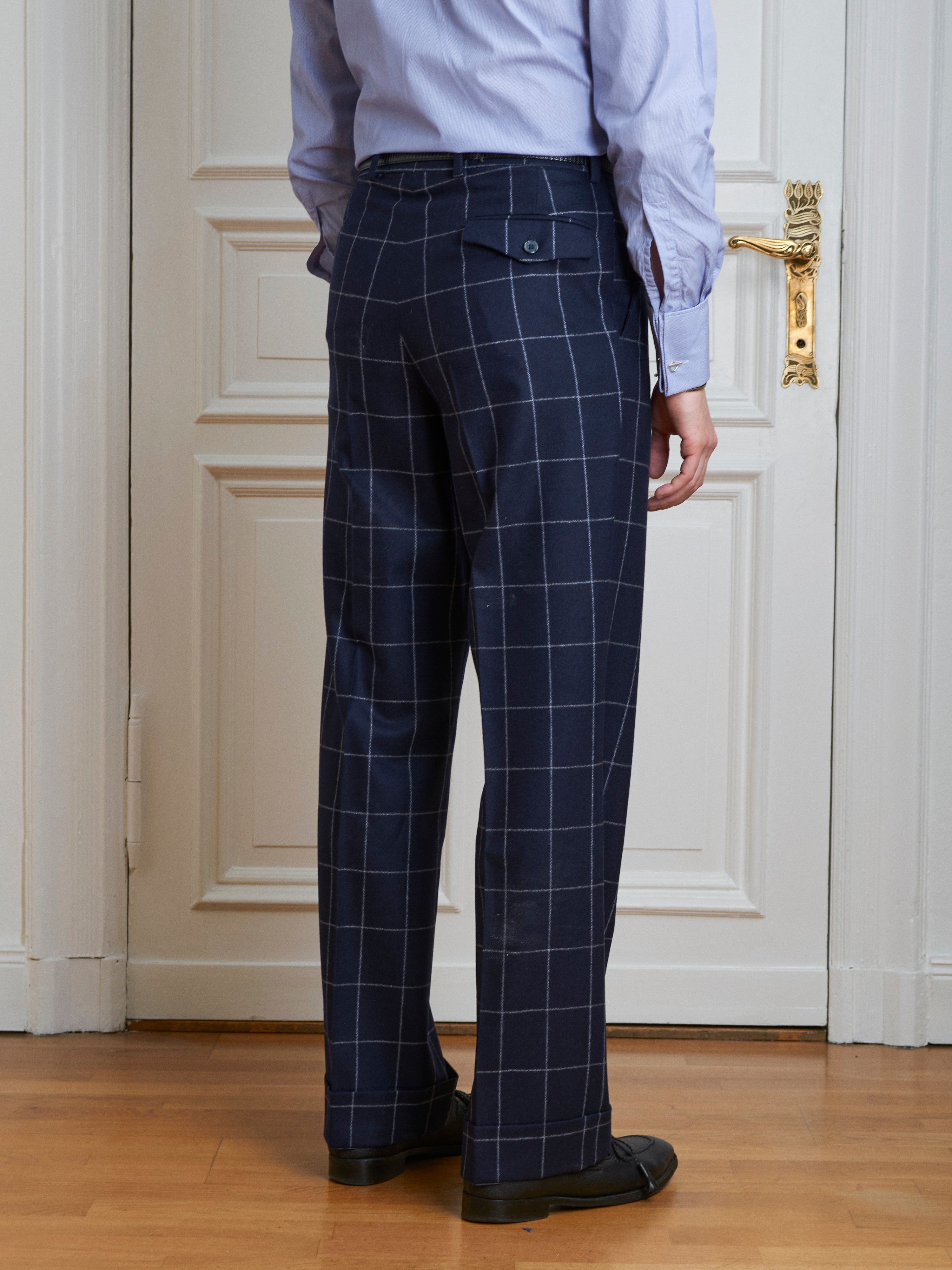 Suit - navy windowpane flannel