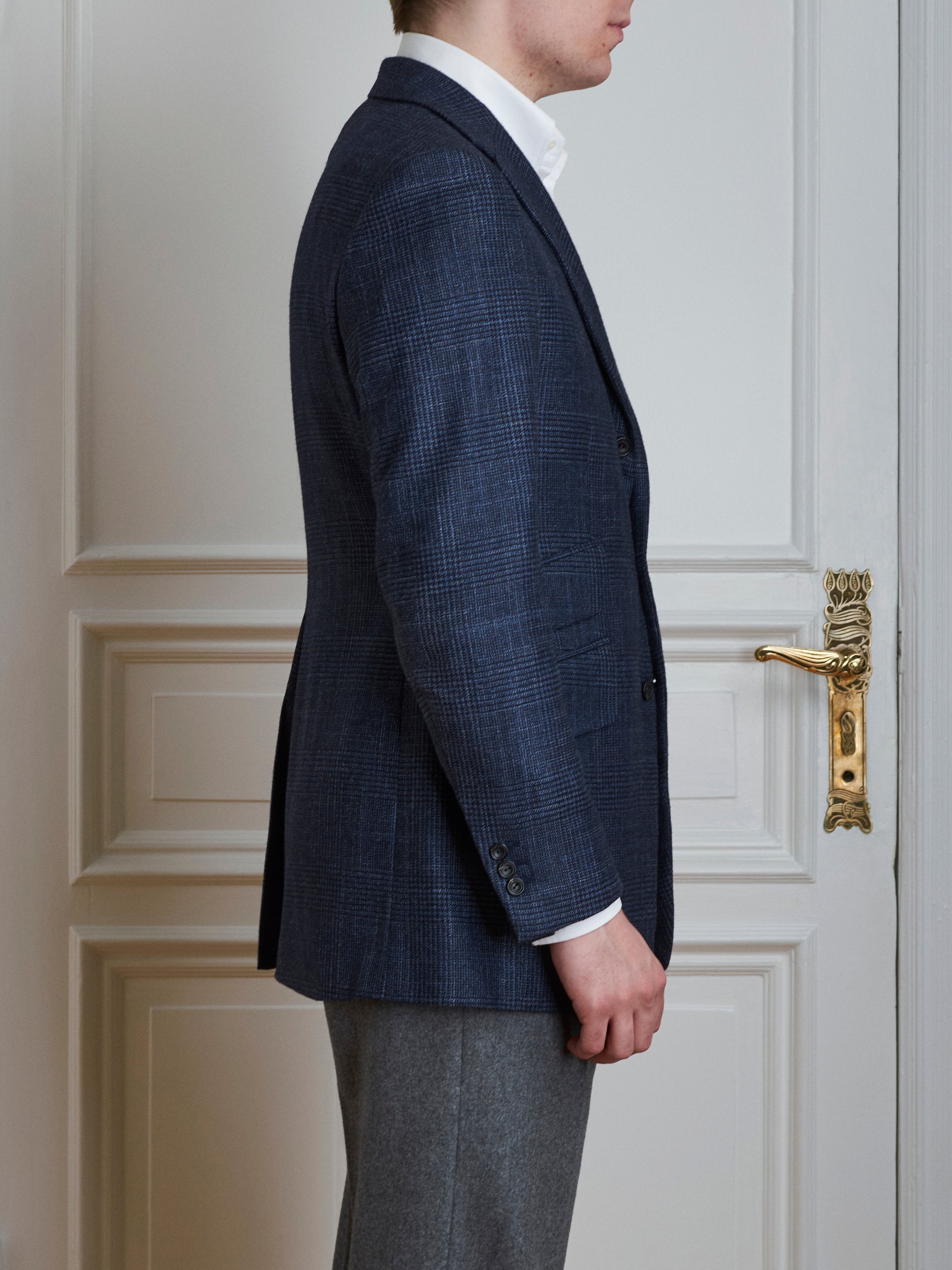 Jacket - Navy glencheck wool-silk-cashmere blend
