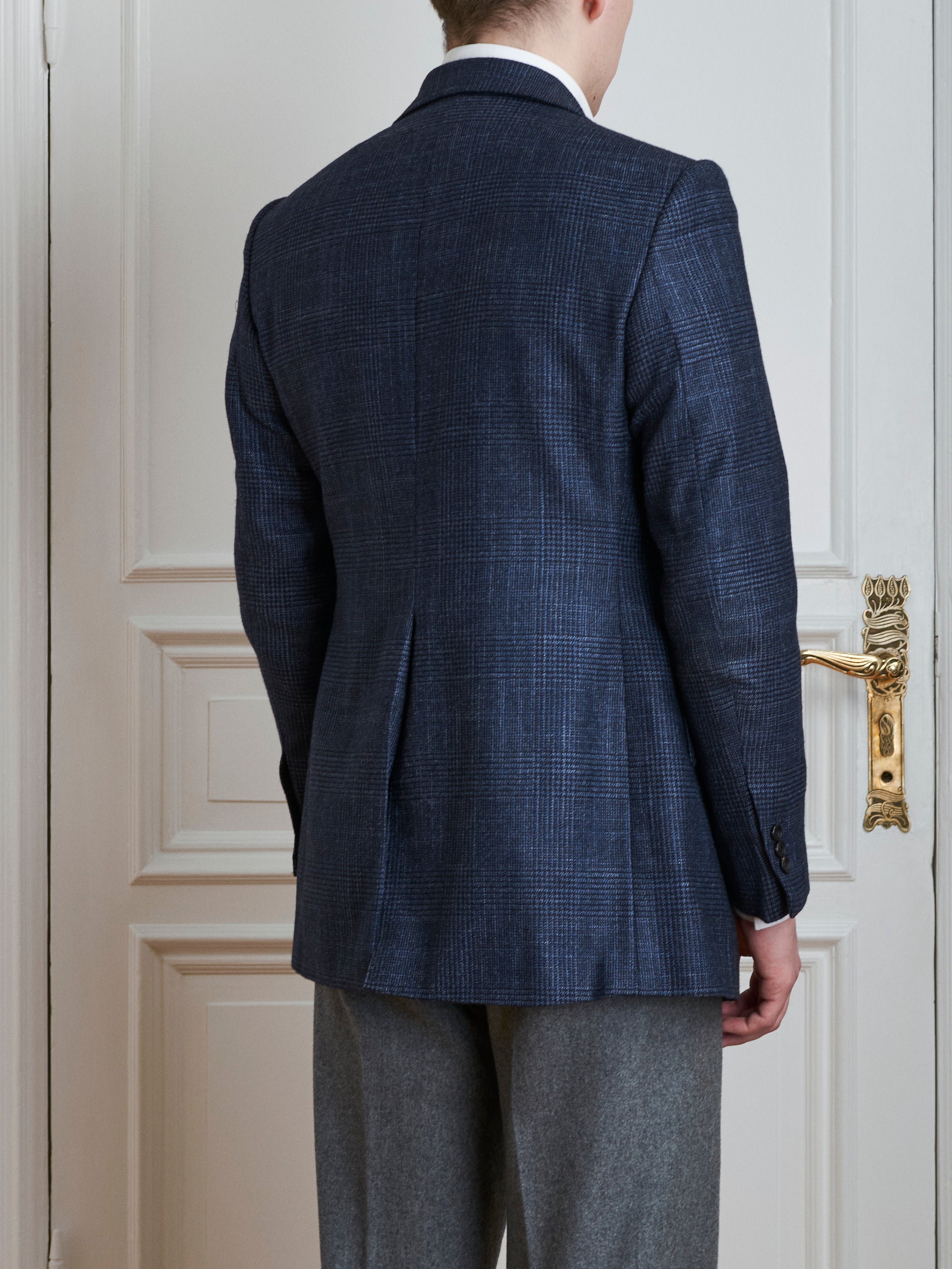 Jacket - Navy glencheck wool-silk-cashmere blend