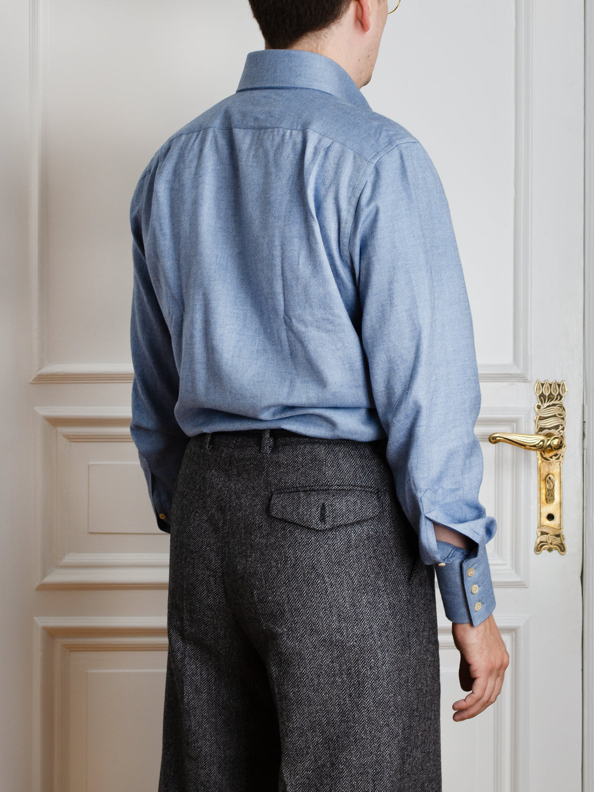 Shirt - Light blue herringbone flannel