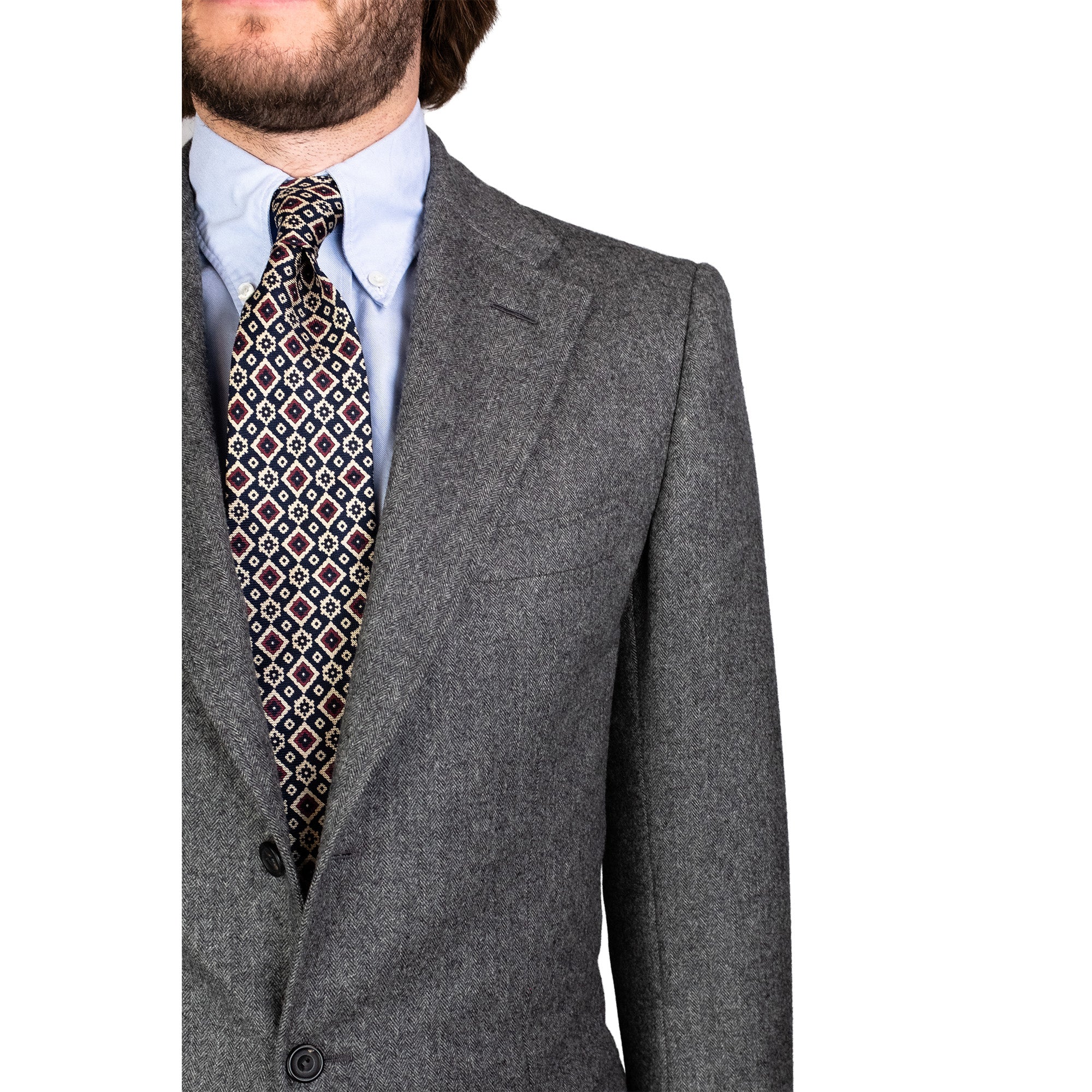 Jacket - Mid-grey herringbone flannel by Fox Brothers