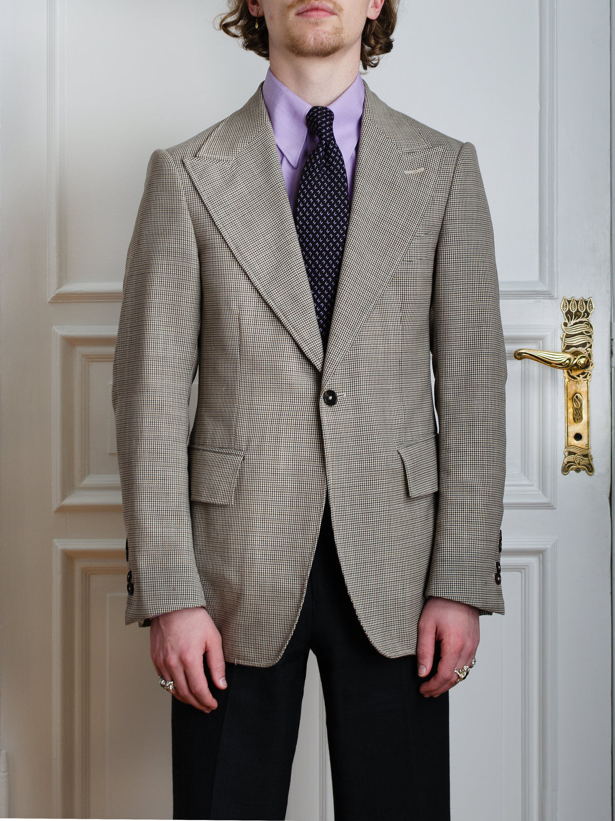 Jacke - Beige Puppytooth von Fox Brothers