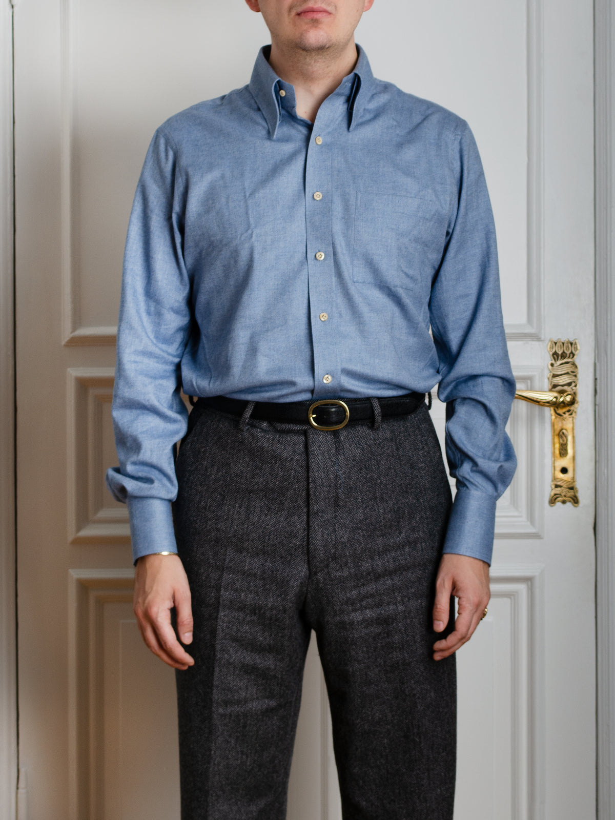 Shirt - Light blue herringbone flannel