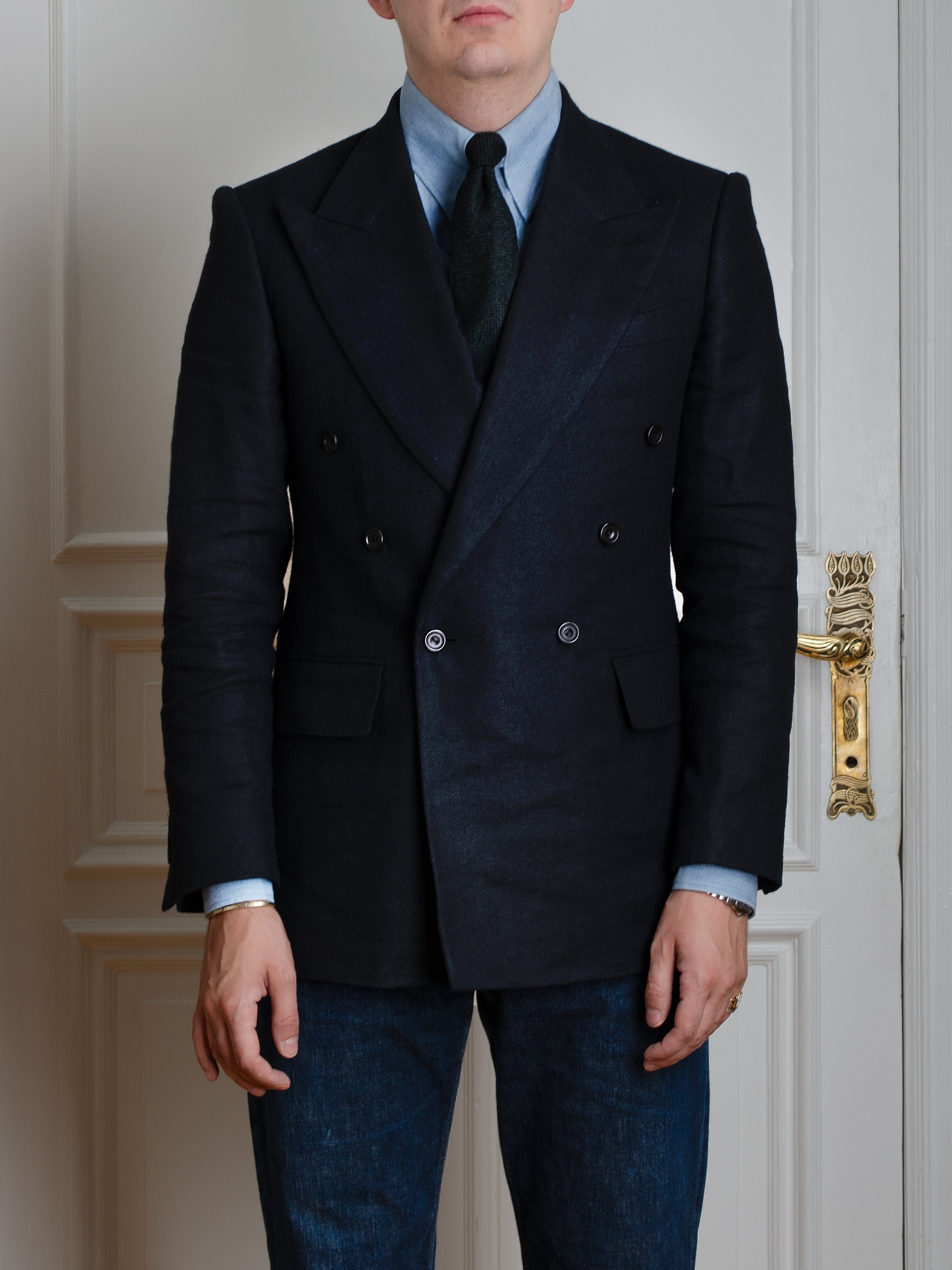 Jacket - Black herringbone linen-silk-blend