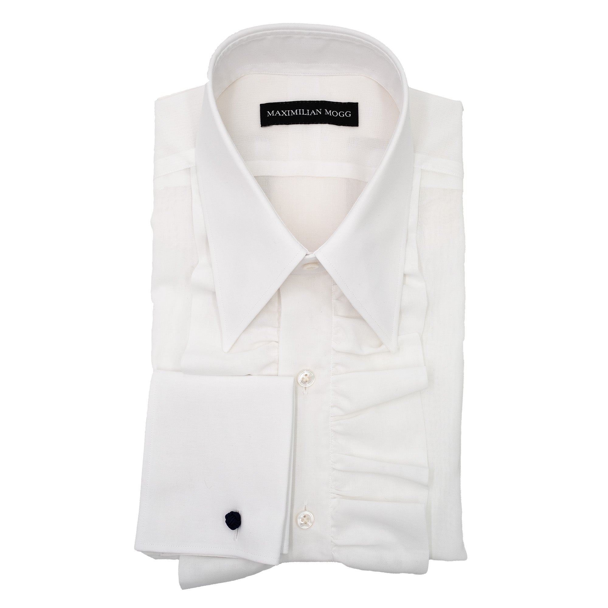 Shirt - White voile ruffle-front spearpoint