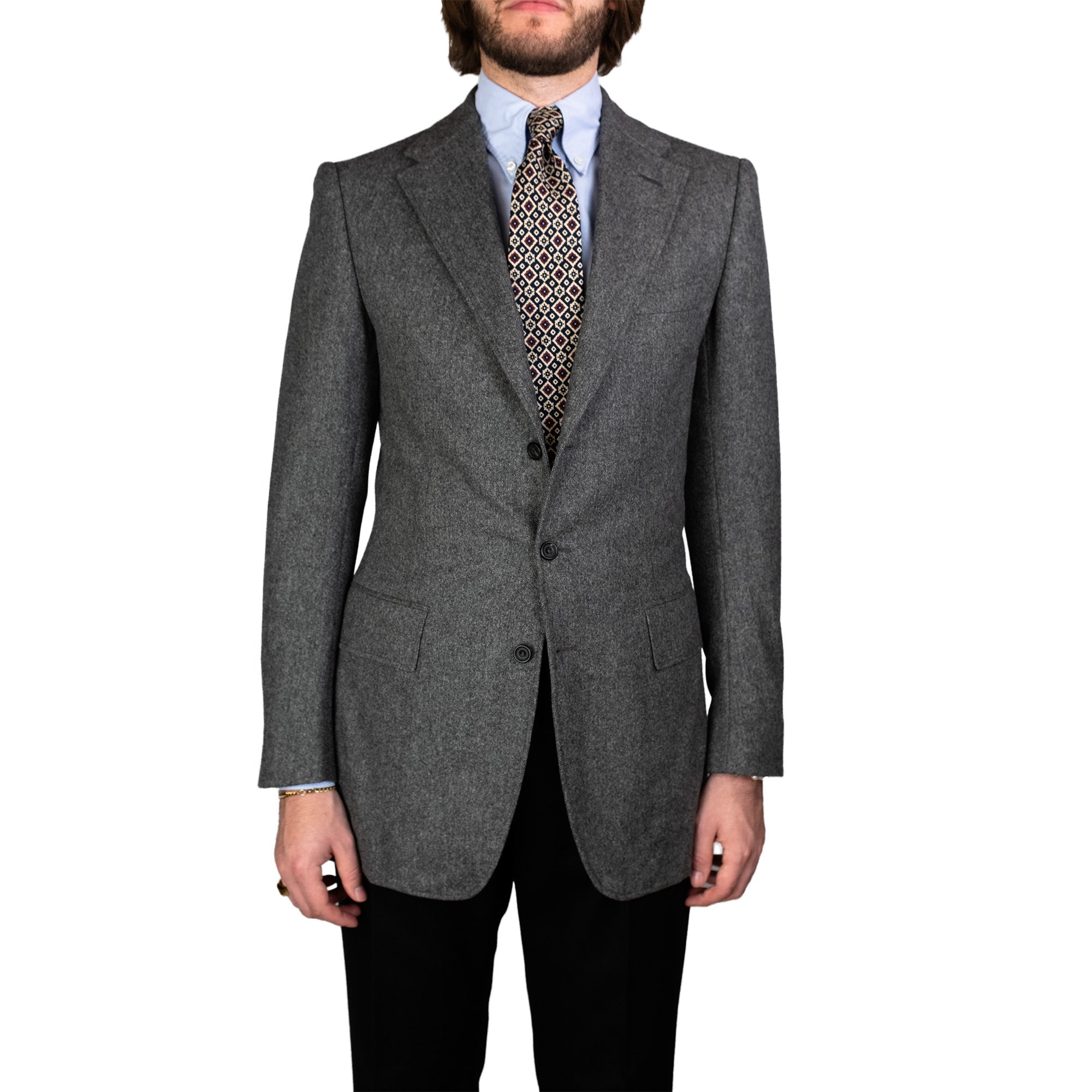 Jacket - Mid-grey herringbone flannel by Fox Brothers