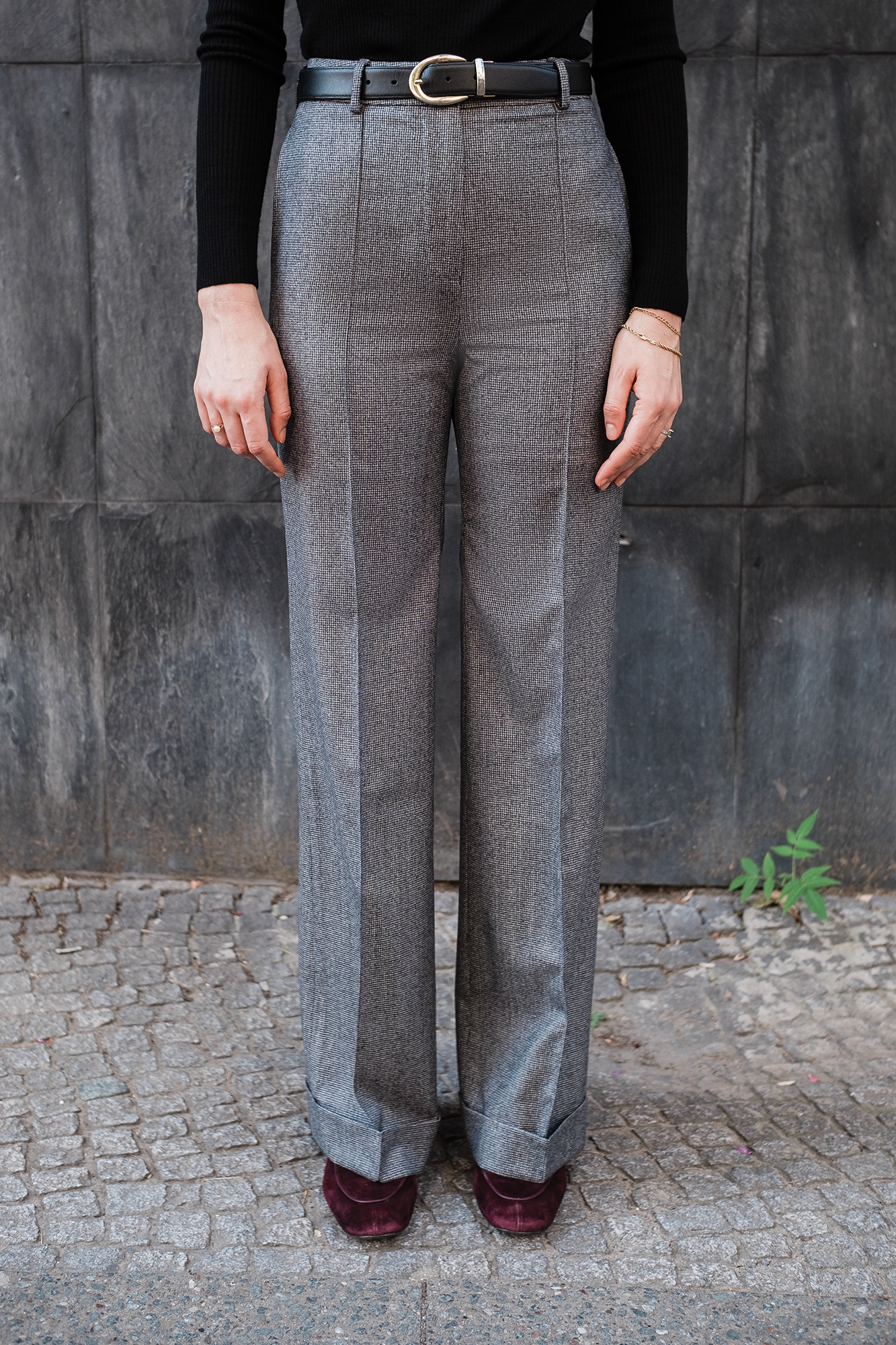 Hose - Grauer Puppytooth Flanell