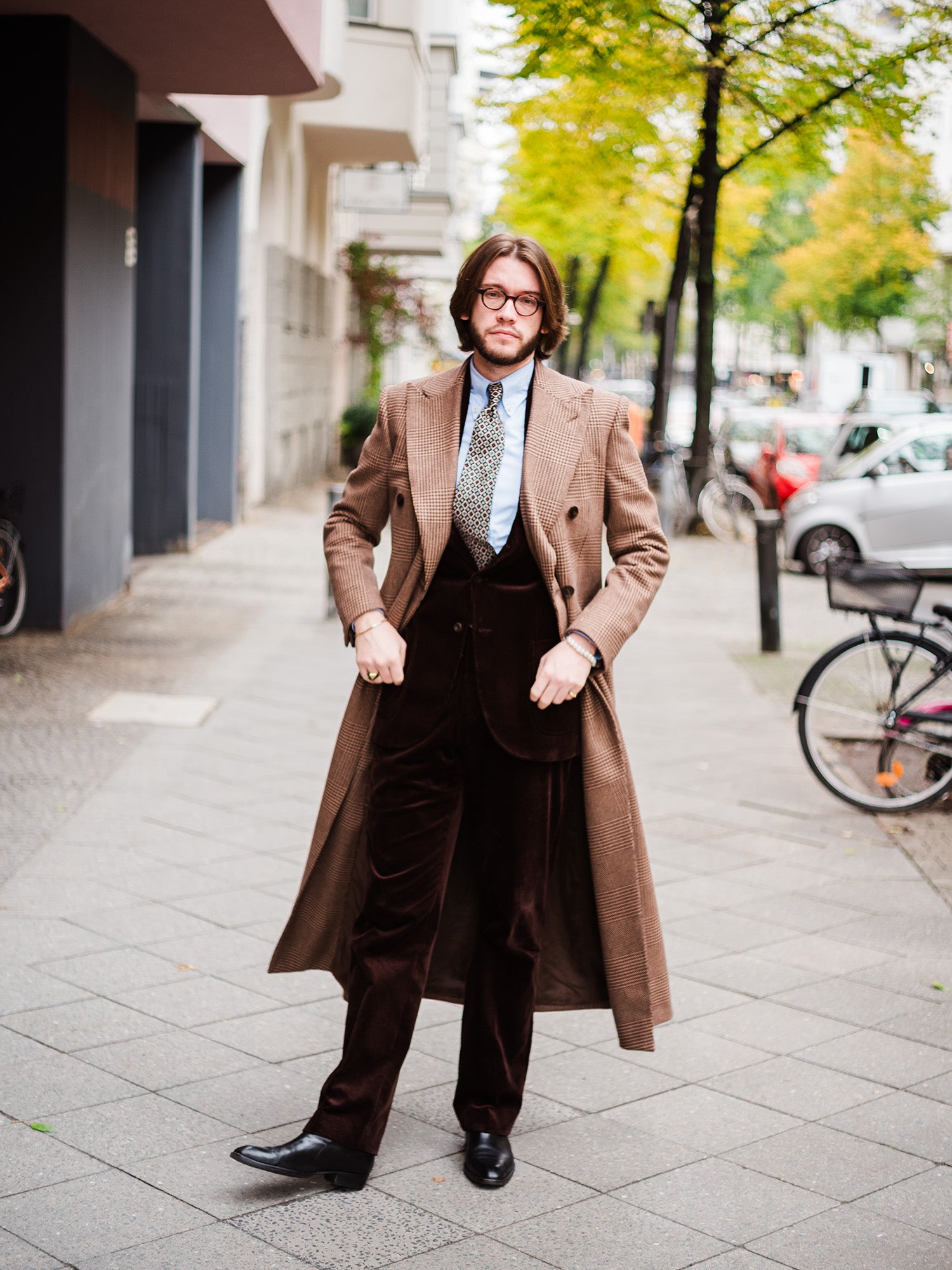 Overcoat - Brown-on-beige Glencheck by Dugdale 