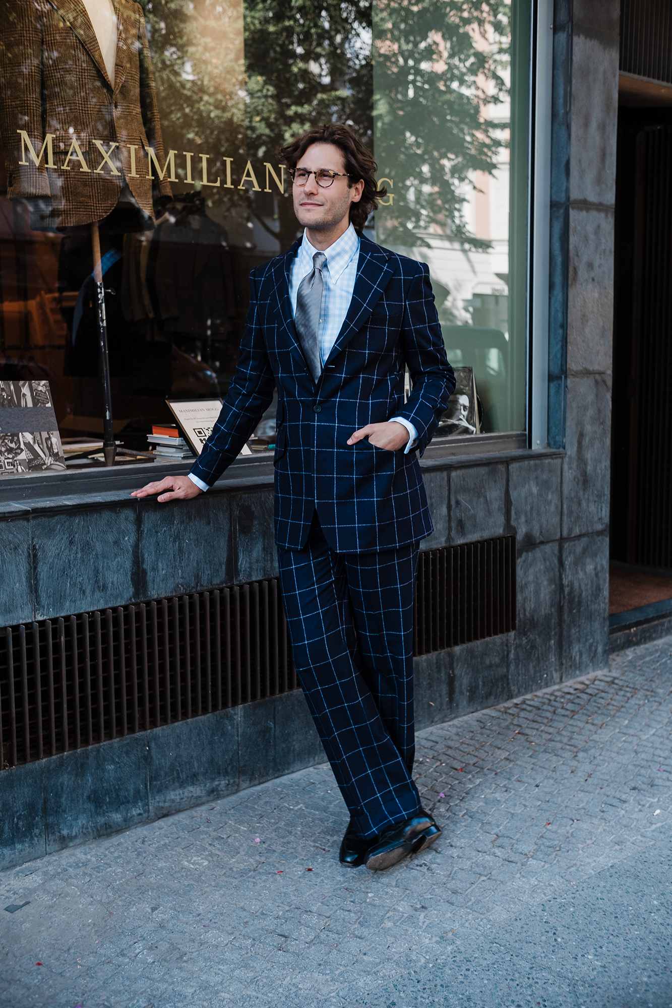 Suit - navy windowpane flannel