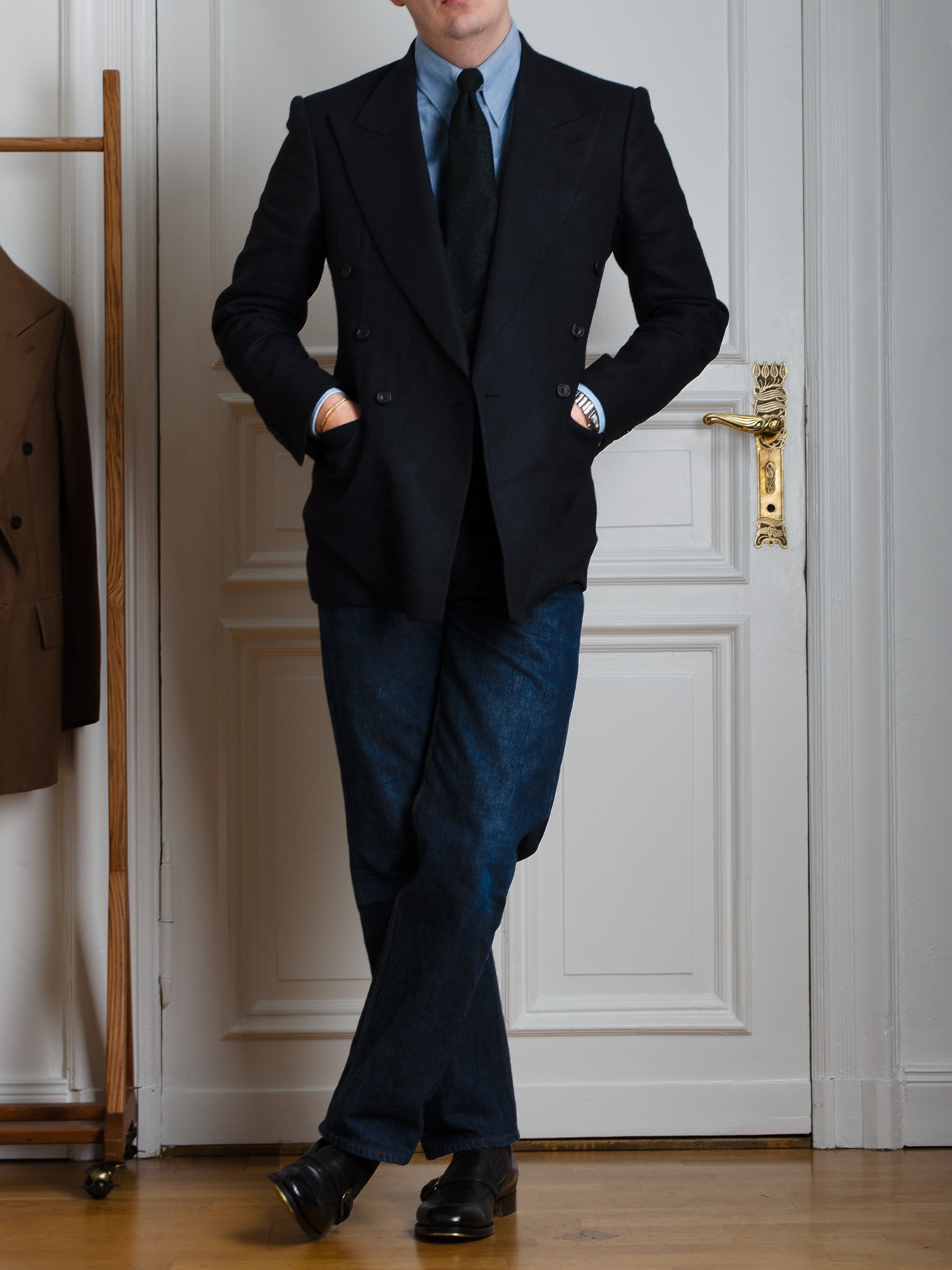 Jacket - Black herringbone linen-silk-blend