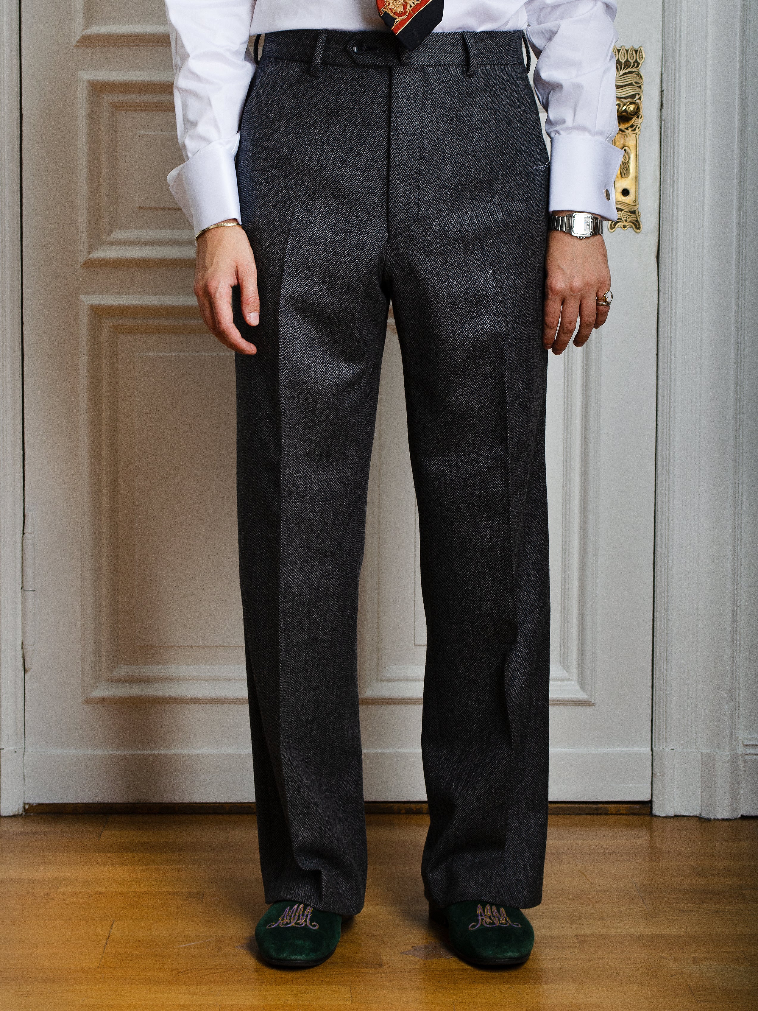 Anzug - Grau-schwarzer Herringbone-Tweed