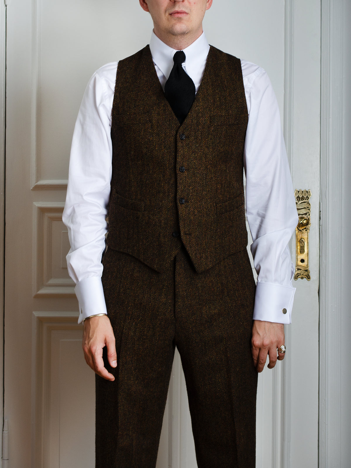 Anzug - Braun-schwarzer Herringbone-Tweed